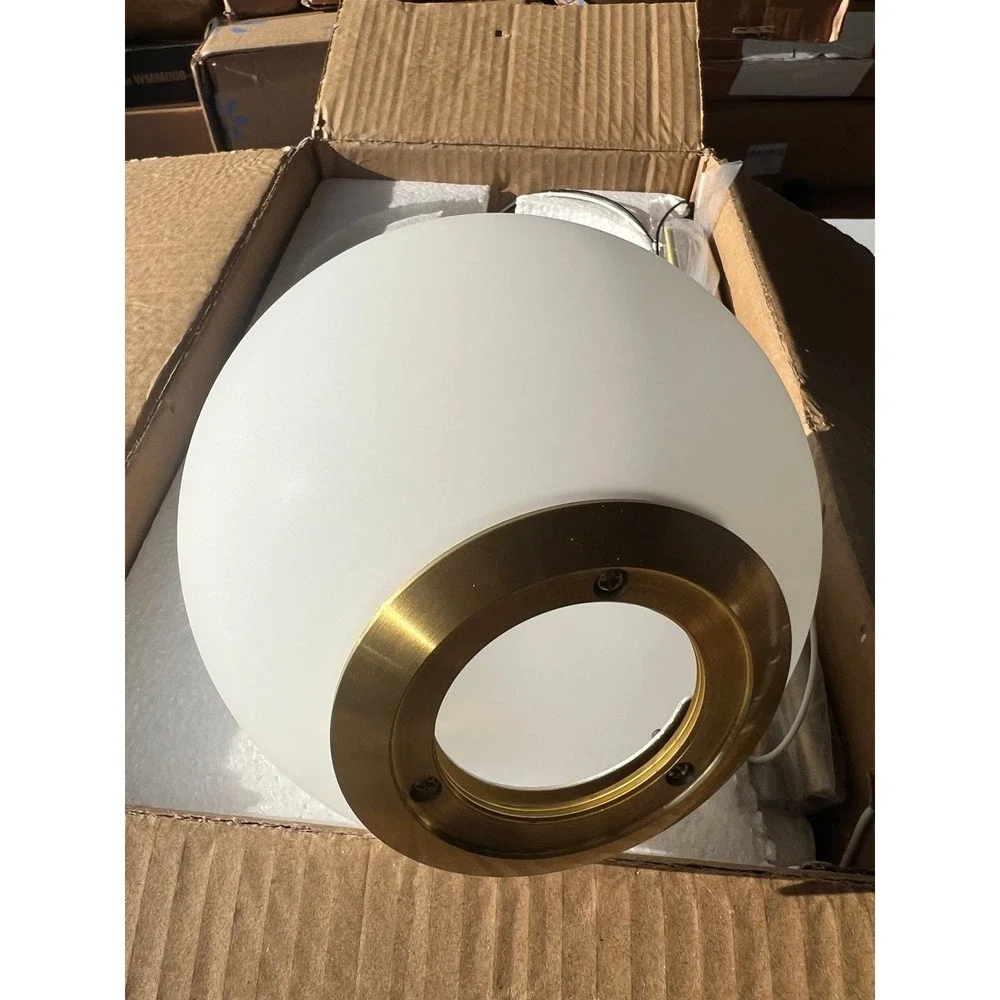 Modern Brass Oval Pendant Light with Frosted Glass Globe Shade 1367/1 Gold